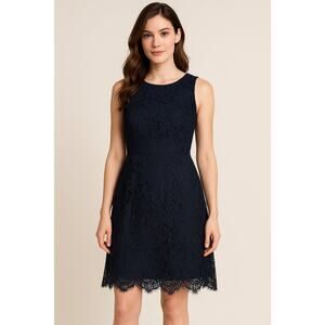 Elegant Floral Lace Navy Cocktail Dress Betsey Johnson 14